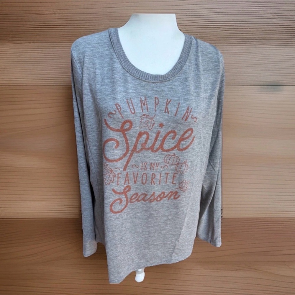 Modern Canvas Grey Long Sleeve Shirt Pumpkin Spice Favorite Season Women’s Large